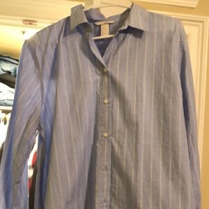 Blue and white lightly striped blouse